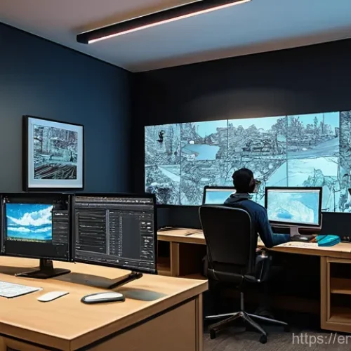 포켓몬스터 애니메이션의 제작사와 성우진 - **Prompt:** "A vibrant, bustling modern animation studio. Numerous skilled artists, both male and fe...